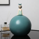 Modern teal bowknot girl figurine living room storage sculpture