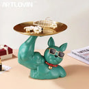 Modern teal decorbites bulldog tray living room sculpture