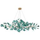 Modern teal glass gingko leaf chandelier dining room art decor