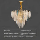 Modern teal & gold glass leaf chandelier light for living room