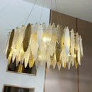 Modern teal & gold glass leaf chandelier light for living room