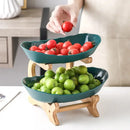 Modern teal & white ceramic layer table plates dining room fruit stand