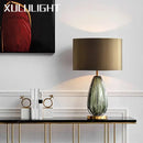 Modern teardrop textured green & gold glass table lamp bedroom