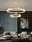 Modern three tier crystal gold ring led chandelier dining room