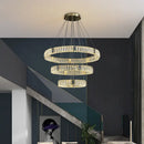 Modern three tier crystal golden led ring chandelier dining room