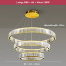 Modern three tier gold crystal led chandelier foyer pendant light