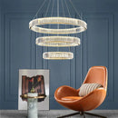 Modern three tier gold crystal led chandelier foyer pendant light