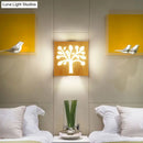Modern tree silhouette wooden square flush mount corridor wall sconce