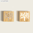Modern tree silhouette wooden square flush mount corridor wall sconce