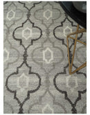 Modern Trellis Channel 6x8 Silver and Brown Natural Wool Hand Woven Rug