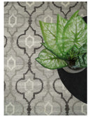 Modern Trellis Channel 6x8 Silver and Brown Natural Wool Hand Woven Rug