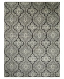 Modern Trellis Channel 6x8 Silver and Brown Natural Wool Hand Woven Rug