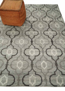 Modern Trellis Channel 6x8 Silver and Brown Natural Wool Hand Woven Rug
