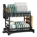 Modern two tier black metal dish drainer rack kitchen organizer