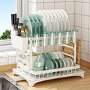 Modern two tier black metal dish drainer rack kitchen organizer