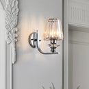DecorBites™ Modern Wall Mount Lamp | 1 Bulb Sconce Light for Living Room | Chrome Finish with Crystal Cone/Cylinder Shade