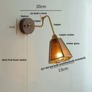 Modern walnut and brass clear glass led wall sconce stair light