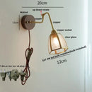 Modern walnut and brass clear glass led wall sconce stair light