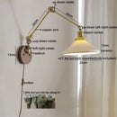 Modern walnut & brass led wall light bedroom glass sconce