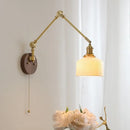 Modern walnut & brass led wall light bedroom glass sconce
