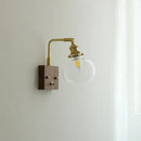 Modern walnut & copper clear glass wall sconce stair light