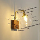 Modern walnut & copper clear glass wall sconce stair light