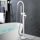 Modern white and chrome bathtub faucet set – bathroom floor mount