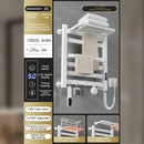 Modern white and gold electric towel radiator – bathroom storage shelf