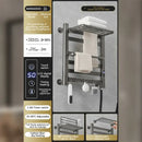 Modern white and gold electric towel radiator – bathroom storage shelf