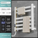 Modern white and gold electric towel radiator – bathroom storage shelf