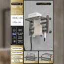 Modern white and gold electric towel radiator – bathroom storage shelf