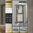 Modern white and gold electric towel radiator – bathroom storage shelf