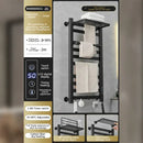 Modern white and gold electric towel radiator – bathroom storage shelf