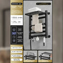 Modern white and gold electric towel radiator – bathroom storage shelf