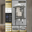Modern white and gold electric towel radiator – bathroom storage shelf