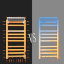 Modern white and gold electric towel radiator – bathroom storage shelf