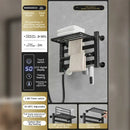 Modern white and gold electric towel radiator – bathroom storage shelf