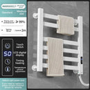 Modern white and gold electric towel radiator – bathroom storage shelf