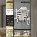 Modern white and gold electric towel radiator – bathroom storage shelf