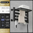 Modern white and gold electric towel radiator – bathroom storage shelf