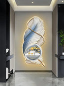 Modern white and gold feather led wall lamp bedroom sculpture
