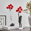 Modern white and red banksy girl balloon sculpture living room decor