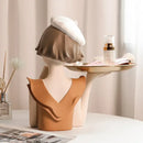 Modern white and tan balloon girl bust tray – living room sculpture