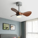 Modern white and wood mini ceiling fan bedroom led light