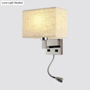 Modern white & beige fabric wall light kit bedroom reading sconce