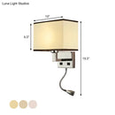 Modern white & beige fabric wall light kit bedroom reading sconce