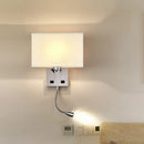 Modern white & beige fabric wall light kit bedroom reading sconce