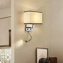 Modern white & beige fabric wall light kit bedroom reading sconce
