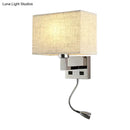 Modern white & beige fabric wall light kit bedroom reading sconce