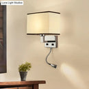 Modern white & beige fabric wall light kit bedroom reading sconce